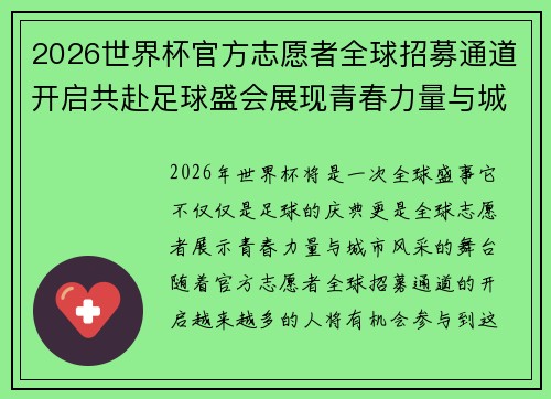 2026世界杯官方志愿者全球招募通道开启共赴足球盛会展现青春力量与城市风采